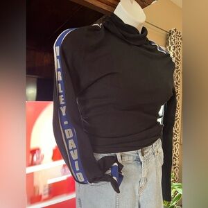 Harley Davidson Black Sweater Size Medium Turtleneck Women’s Blue Down Sleeves